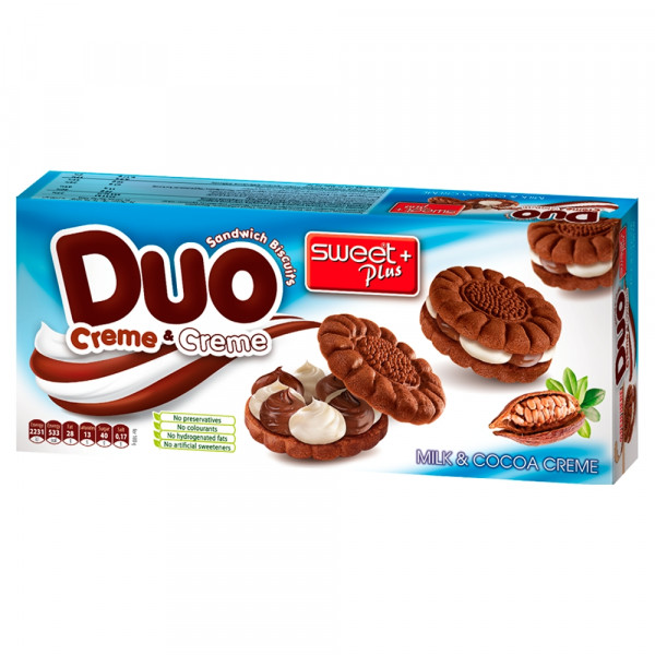 Ciastka Sweet Plus duo kakaowe z kremem mlecznym i kakaowym 