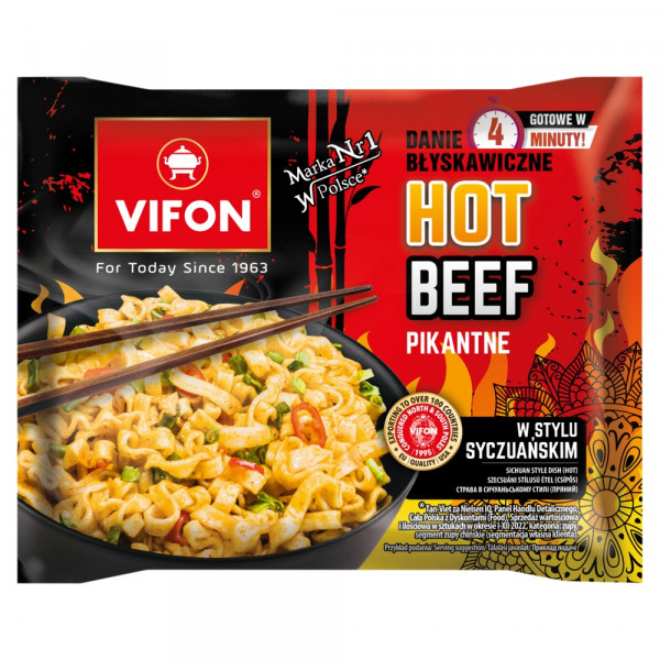 Danie Hot Beef o smaku wołowiny z pieprzem seczuańskim (ostre)90g Vifon