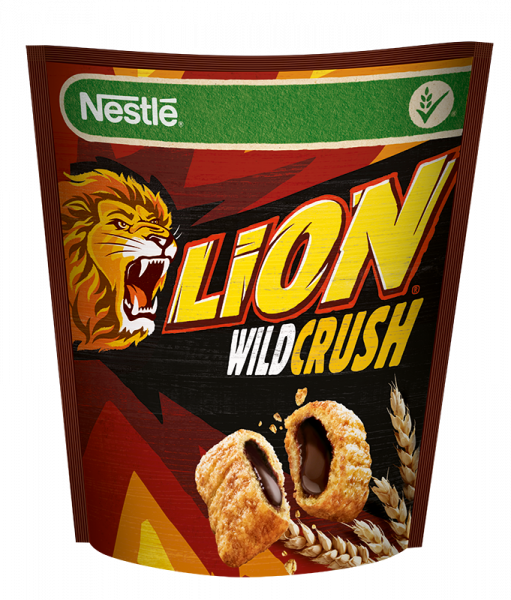 Nestlé Lion WildCrush Chrupiące płatki z nadzieniem o smaku karmelowo-czekoladowym 350 g