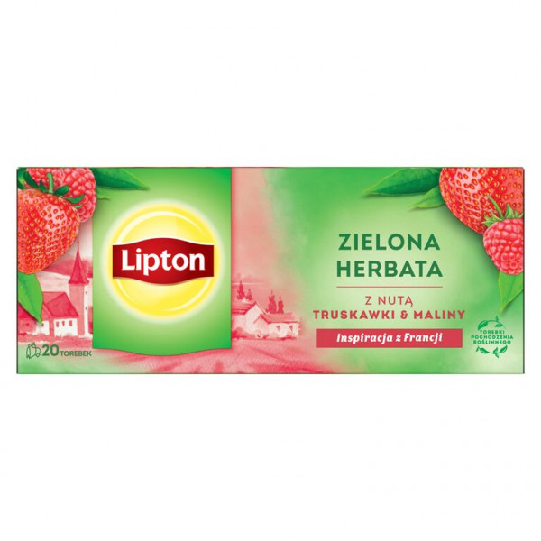 Lipton herbata zielona o smaku maliny i truskawki 20tb