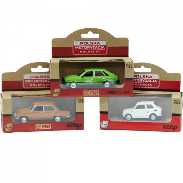 Zabawka Daffi kolekcja Polskiej Motoryzacji 1:43 Fiat125p , Polonez, Fiat126p