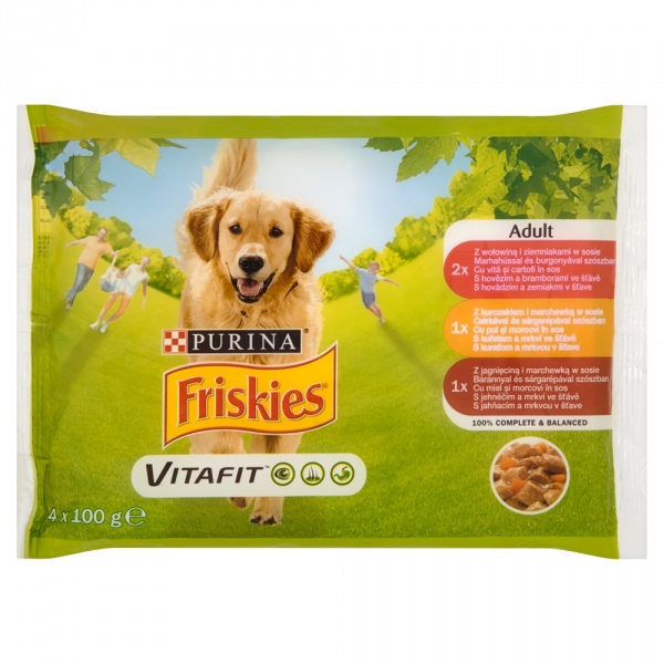 FRISKIES ADULT z Wołowiną, z Kurczakiem, z Jagnięciną i Warzywami w Sosie 4x100g