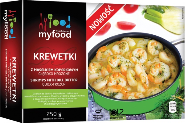 MyFood Krewetki obrane z maślanym sosem koperkowym, glazura: 0%, 250 g