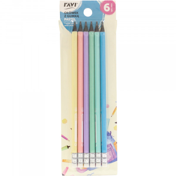 Ołówek Ravi z gumką pastel 6 szt 