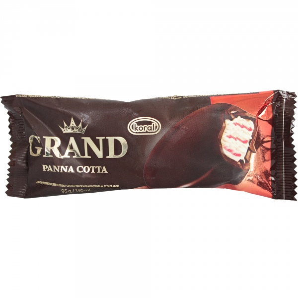 Lody Grand Panna Cotta z musem malinowym w czekoladzie 