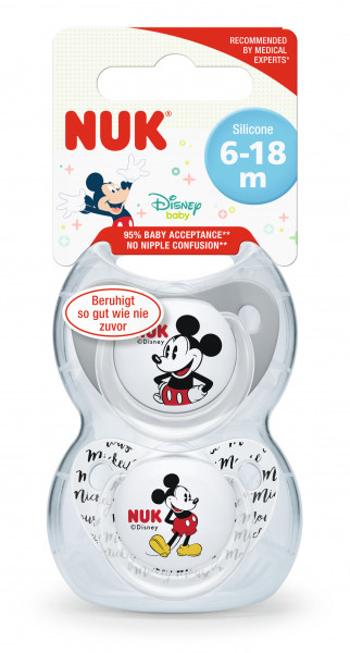 Smoczek uspokajający 6-18 mies (silikon) Trendline Disney Myszka Miki z uchwytem 2 szt.