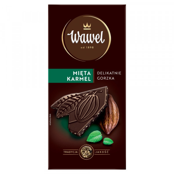 Wawel Czekolada Premium Delikatnie Gorzka Mięta Karmel 90g
