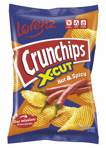 Grubo krojone chipsy ziemniaczane Crunchips x-cut Hot & Spicy 140g