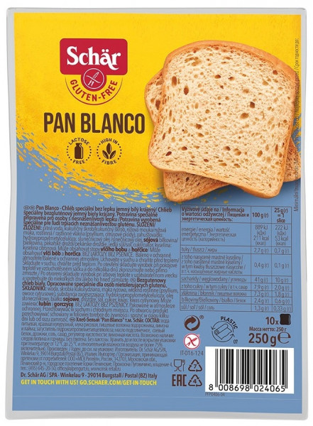 Schär Pan Blanco Bezglutenowy chleb biały 250 g (10 sztuk)