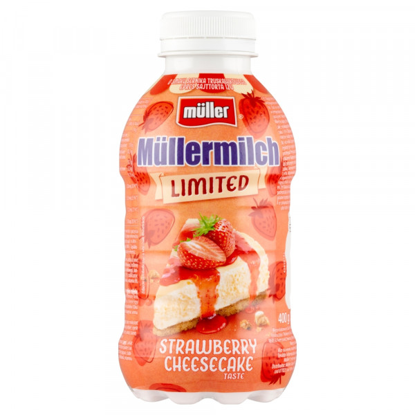 Napój mleczny Müllermilch limited o smaku sernika truskawkowego
