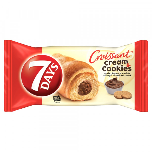 7DAYS cream &amp; cookies rogalik z kremem orzechów laskowych z kawałkami ciastek 60g