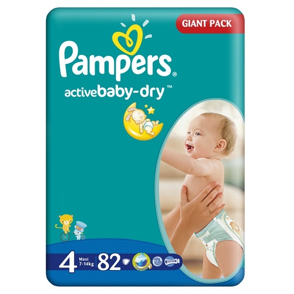 Pieluszki Pampers Active Baby-Dry Rozmiar 4, 82 sztuki, 7-14kg 