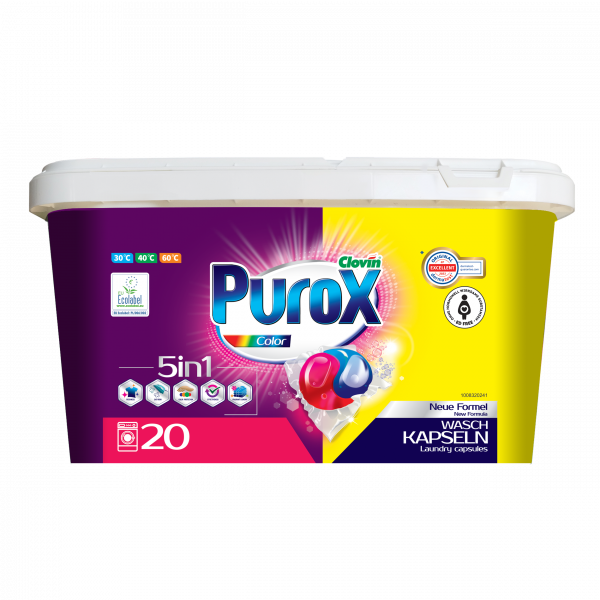 Purox caps color kapsułki dwukomorowe do prania kolorów 20 szt iml