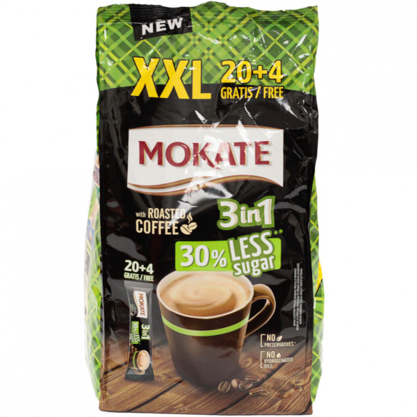 Kawa rozpuszczalna Mokate 3in1 xxl less sugar 17gx20t+4 gratis 