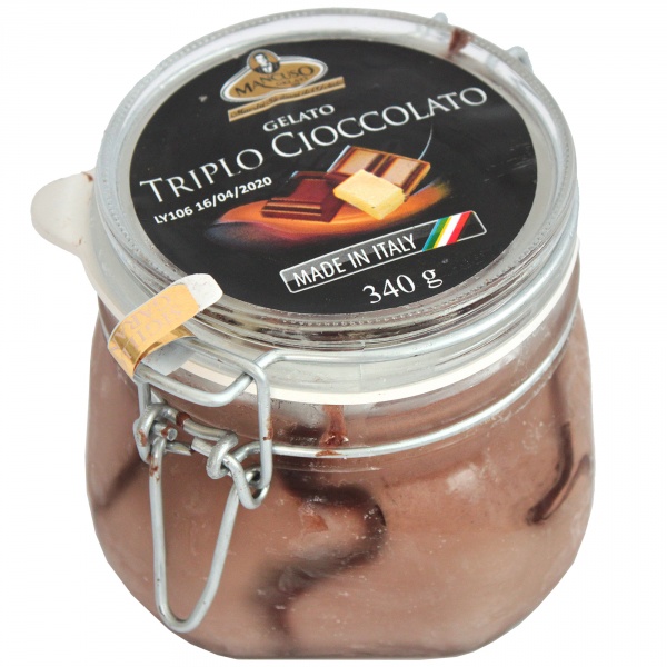 Mancuso Lody czekoladowe przełożone czekoladową pastą variegato, ozdobione wiórkami czekoladowymi, 340 g (473 ml)