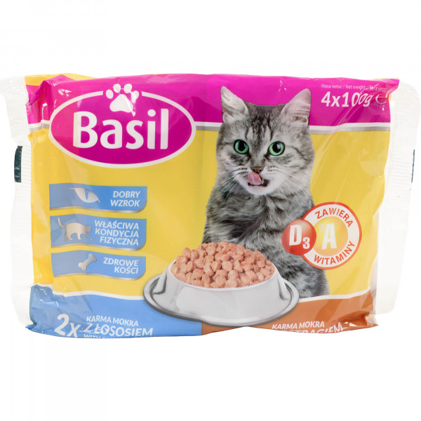 Karma dla kota Basil z pstrągiem i łososiem 4x100g 