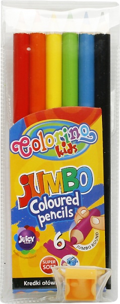 Kredki ołówkowe okrągłe jumbo 6 kolorów + temperówka 