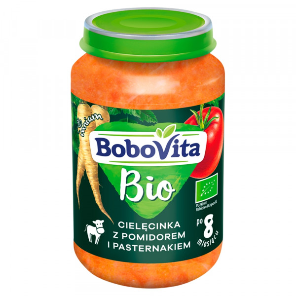 Obiad Bobovita bio cielęcina z pomidorami i pasterniakiem 