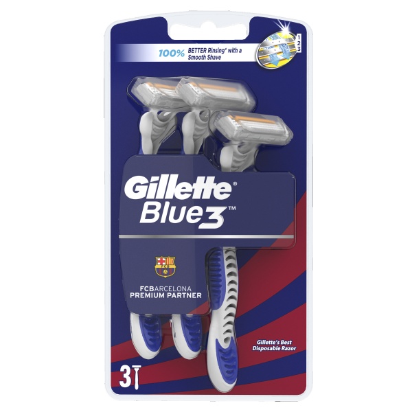 Gillette Blue3 maszynka do golenia dla mężczyzn, 3 sztuki, FC Barcelona, edycja limitowana