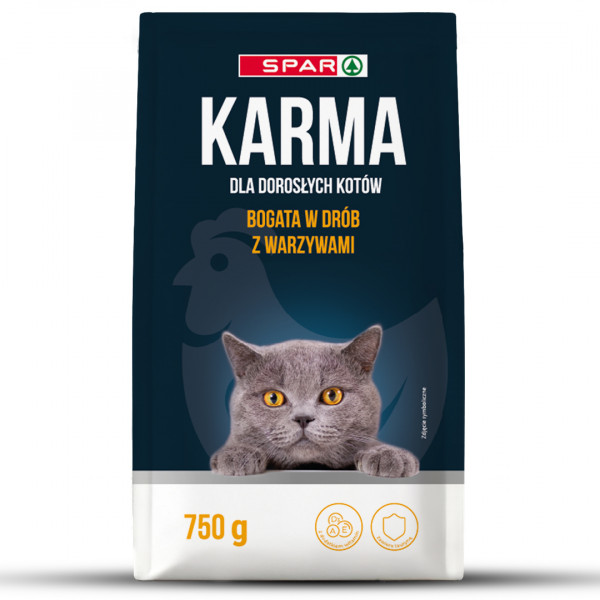 Karma dla kota Spar sucha bogata w drób z warzywami 750g 
