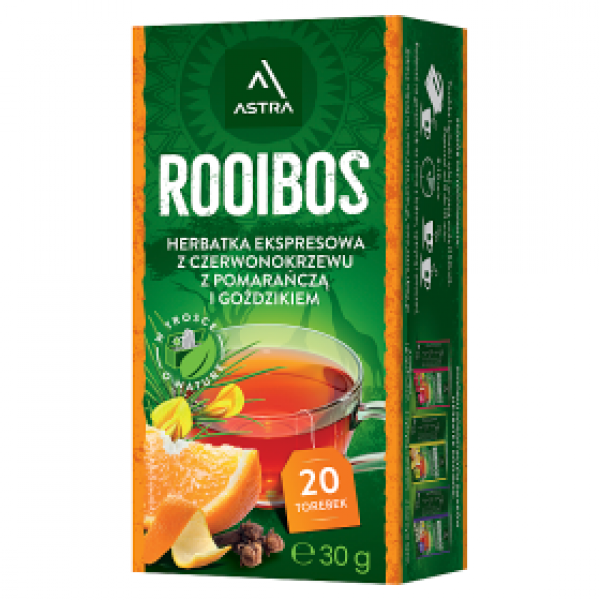 Herbata ekspresowa Astra Rooibos z pomarańczą i goździkiem 20 torebek 