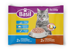 Karma dla kota Basil z pstrągiem i łososiem 4x100g 