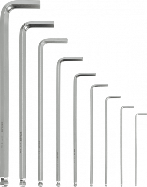 Klucze Stalco sześciokątne z kulką 9 elem długie crv 