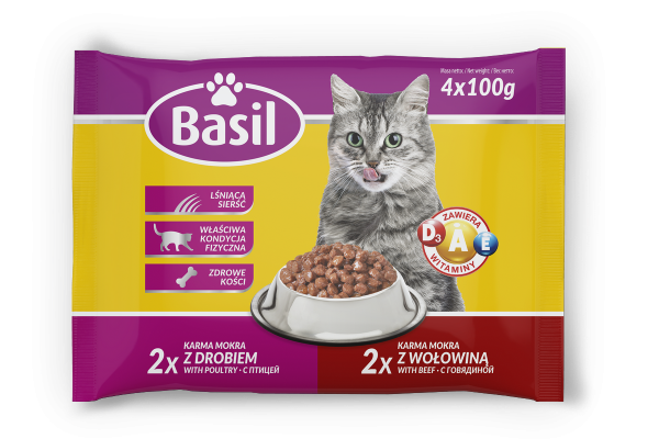 Karma dla kota Basil z drobiem i wołowiną 4x100g