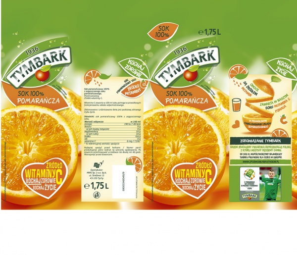 Tymbark Pomarańcza sok 100% 1,75 l karton
