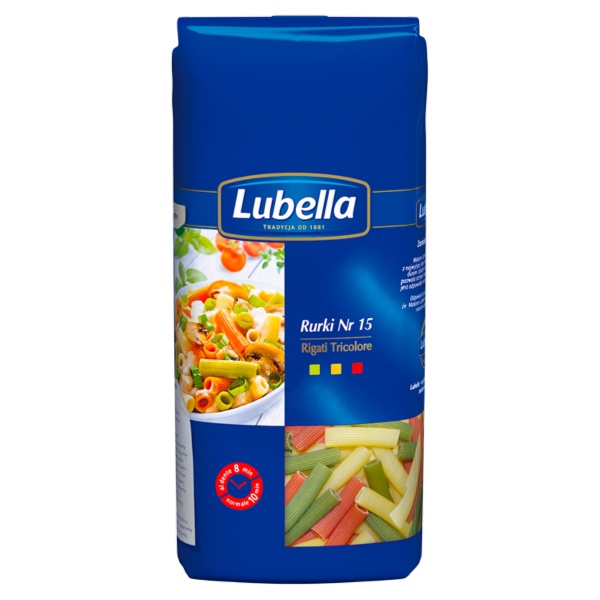 Lubella Rigati Tricolore Makaron Rurki Trzy kolory 400 g