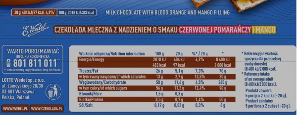 Egzotyczny duet Czekolada mleczna czerwona pomarańcza i mango 100 g