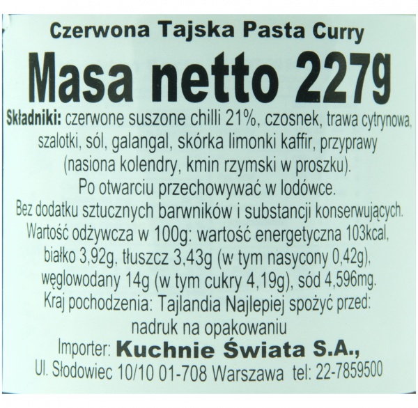 Czerwona Tajska Pasta Curry 227 g