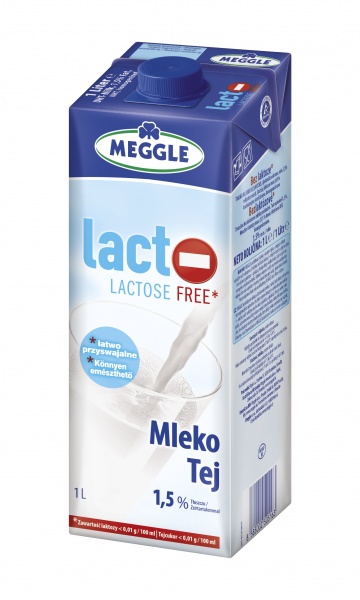 Mleko UHT bez laktozy częściowo odtłuszczone, zawartość tłuszczu min.1,5%, zawartość laktozy max.0,01% 1l