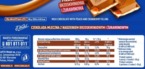Wedel Czekolada Brzos-Żurawina Nadziewana 100g
